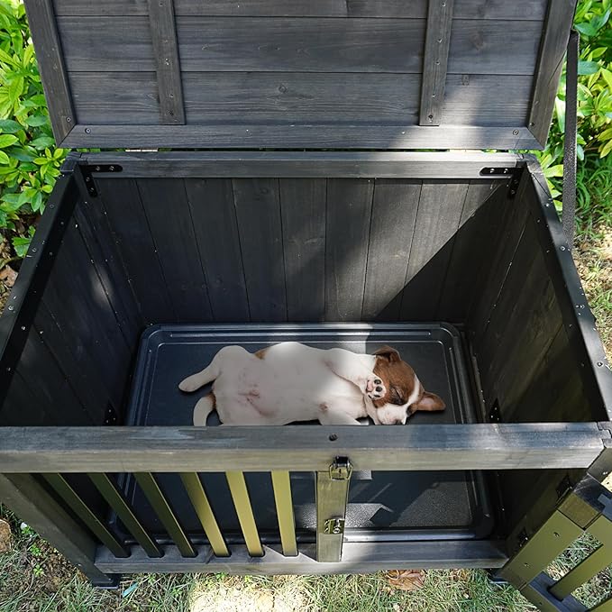 28" Dog Crate Furniture, Fully Assembled Wooden Dog Kennel with Removable Tray, Decorative Pet Crate Dog Cage Indoor Furniture End Table, Portable Pet Cage for Small & Medium Dogs, Black
