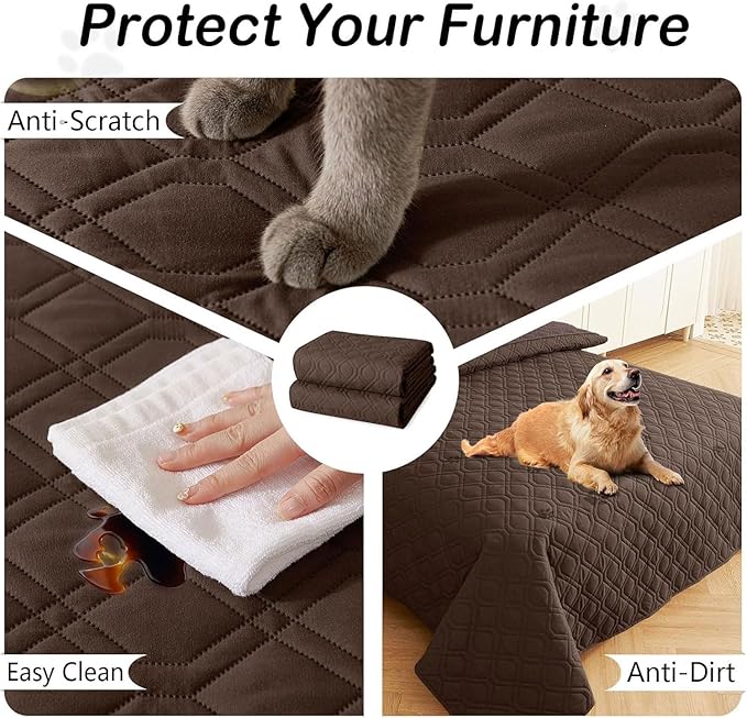 hyha Waterproof Dog Bed Blanket, Soft Pet Blankets, Waterproof Couch Cover for Dogs, Reversible Sofa Covers Washable for Furniture (52x82 Inch, Chocolate/Chocolate)