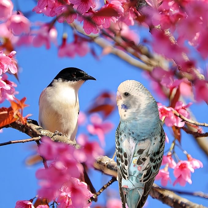 2 Pcs Bird Diapers Bird Harness Flight Suits Diapers with 80in Flying Leash Reusable Parrot Nappy with Waterproof Inner Layer for Cockatiel Budgie Conure Parakeet Lovebird-Blue&White