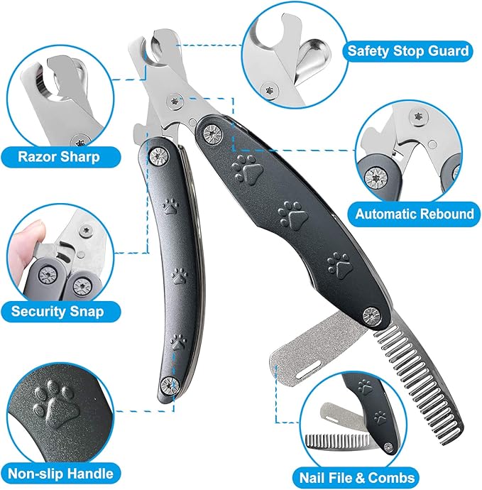 Best Dog Nail Trimmer for Anxiety Sensitive Dog, Silent Sharpest Smoothest Dog Nail Clippers for Thick Nails, Heavy Duty Professional Dog ToeNail Clipper, Build-in Comb & Nail File