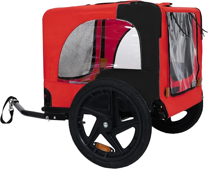 Heavy Duty Dog Bike Trailer with 16" All-Terrain Wheels & Universal Hitch, Foldable Pet/Cargo Carrier for Bicycles, Camping, Hiking