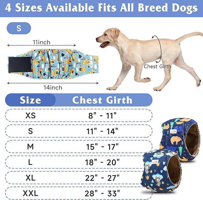 5 Pack Dog Diapers Male, Premium Belly Bands for Male Dogs, High Absorbing Male Dog Pee Wraps for Doggie in Incontinence or Excitable Urination and Training M