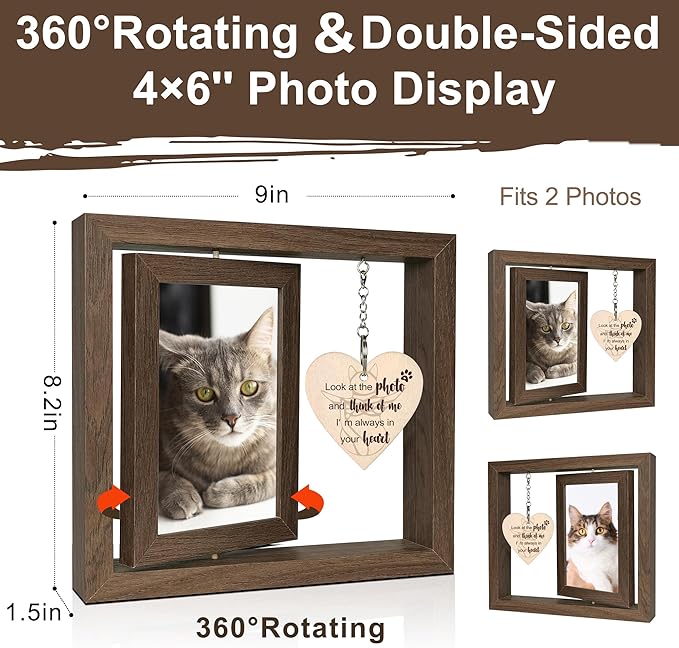 SHOW-YA Cat Memorial Gifts for Loss of Cat - Loss of Cat Sympathy Gift, Pet Loss of Cat, Rotating Cat Remembrance Gifts Picture Frame 4x6 Photo