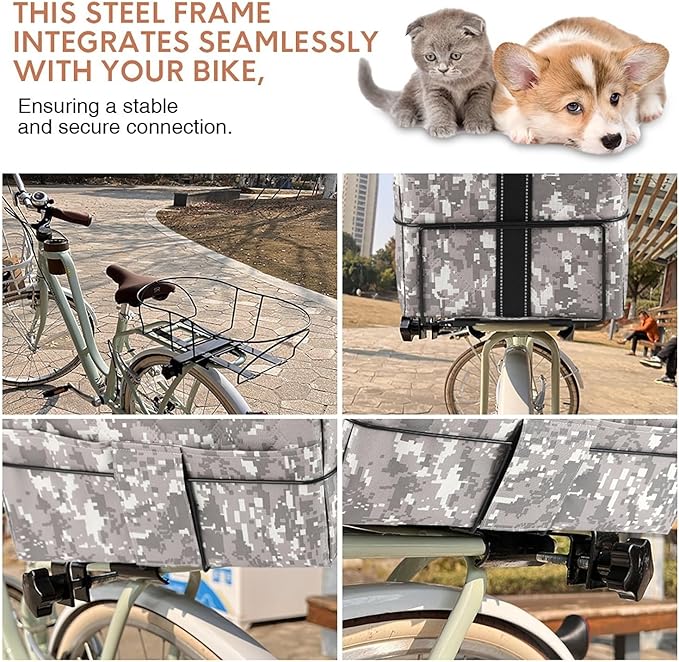 Pet Bicycle Carrier with Steel Frame, Waterproof Pet Carrier for Small Dogs and Cats, Comfortable Mesh Window