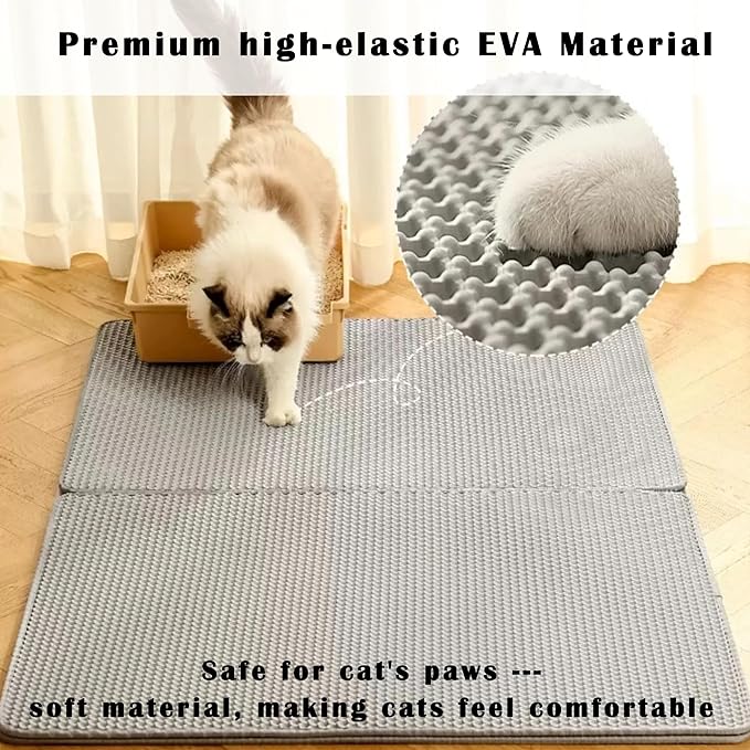 HCY&WLD 2-Pack Cat Litter Mat, Double Layer Honeycomb Waterproof Urine Proof Non-slip Litter Trapping Mat, Less Waste, Easy to Clean Cat Litter Box Mat, Kitty Indoor Supplies (Gray, 30x22 Inches)