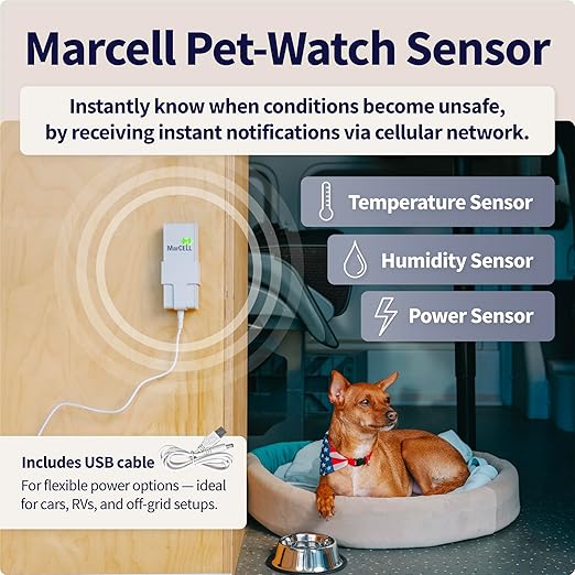 MarCELL Pet Watch Bundle (Verizon) – Cellular Temperature Monitor, Humidity & Power Monitor for RV Pet Safety, RV Pet Monitor and Alarm