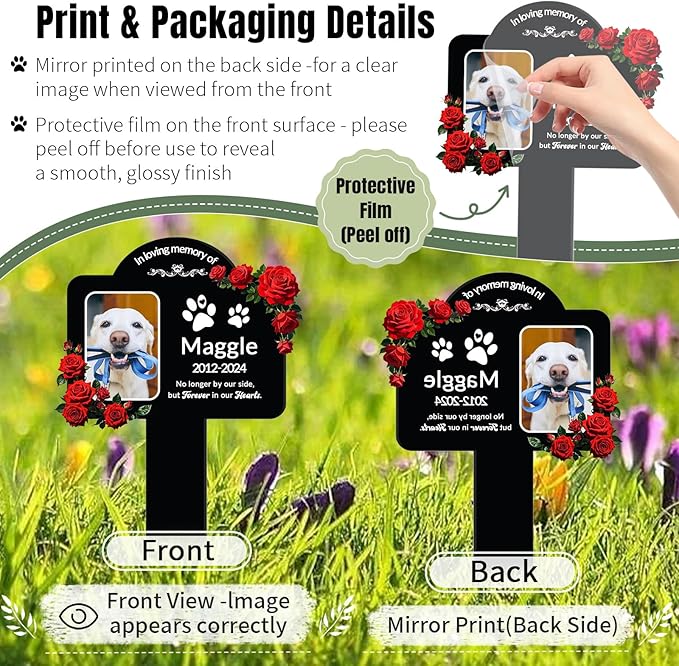 Personalized Dog Grave Markers Outdoor - Custom Pet Headstones for Dogs with Photo, Weatherproof Acrylic Memorial Plaque Stake, Sympathy Gifts for Loss of Dog, Garden Stone Alternative