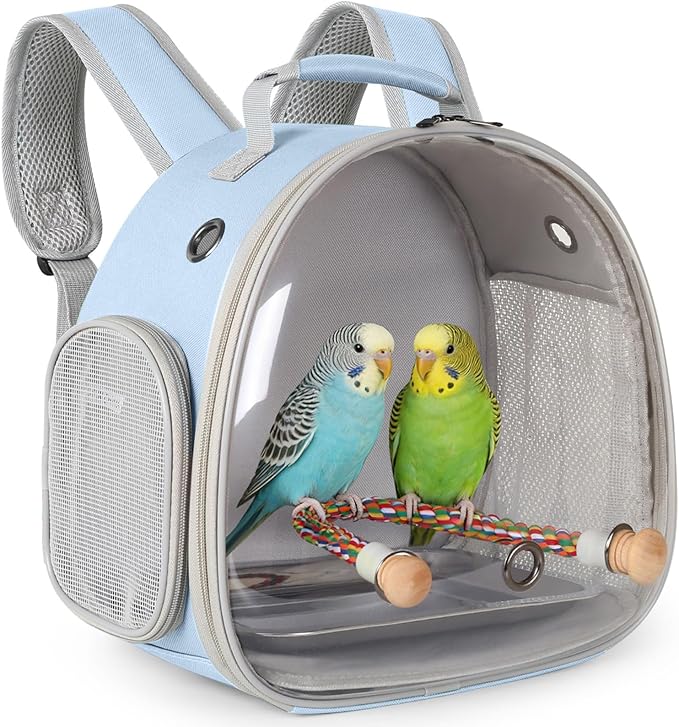 Small Bird Travel Backpack Carrier Cage, Backpack to Transport Backpack Carrier with Metal Tray Stand Perch for Parakeet Cockatiel Budgies Vet Carry Bag