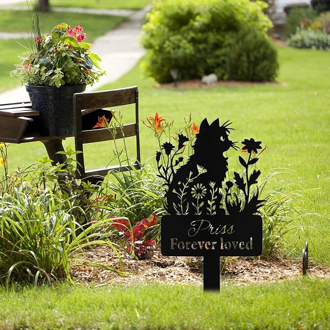 Custom Cat Grave Marker Outdoor, Personalized Metal Cat Memorial Grave Stake with Name and Date, Outdoor Waterrproof Cats Memorial Plaque
