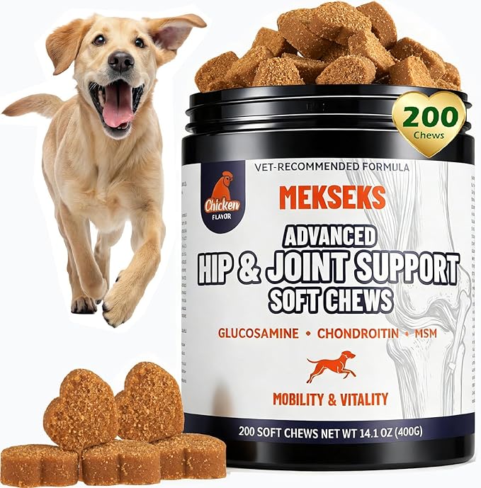 Advanced Dog Hip Joint Health Supplement Chews with Glucosamine for Dogs, + Chondroitin, MSM, Turmeric & Green Lipped Mussel, Support Mobility, Pain Relief for Senior All Breeds Soft Chewable Treats