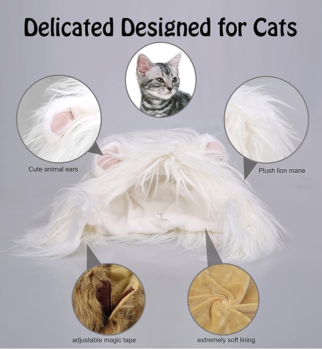 Onmygogo Lion Mane Wig for Cats and Dogs, Funny Pet Cat Costumes for Halloween Christmas, Furry Pet Clothing Accessories