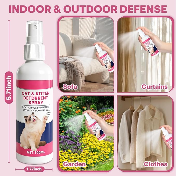 Cat Deterrent Spray - Natural Cat Repellent Spray for Urine Marking Anti Scratch, Safe for Door, Plant Sofa(Pink)