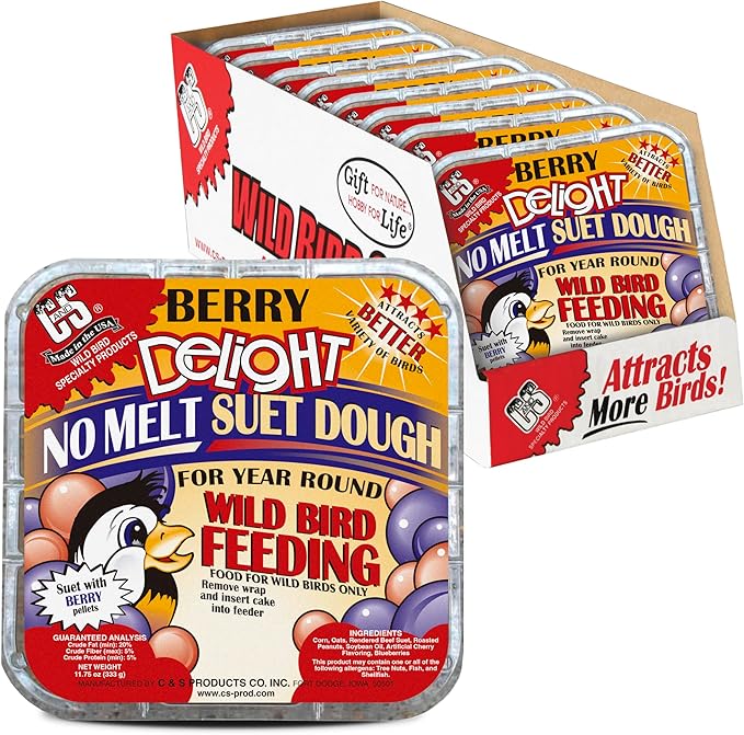 C&S Berry Delight No Melt Suet Dough, Suet Cakes for Wild Birds, 11.75 Ounces, Pack of 8