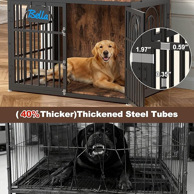 32" Dog Crate Furniture, Heavy Duty Dog Crates, Dog Kennel Furniture Indoor for Small Dog as TV Stand, Wooden Cage End Table for Indoor Decoration, Name Tag Escape-Proof Locks & Double Door