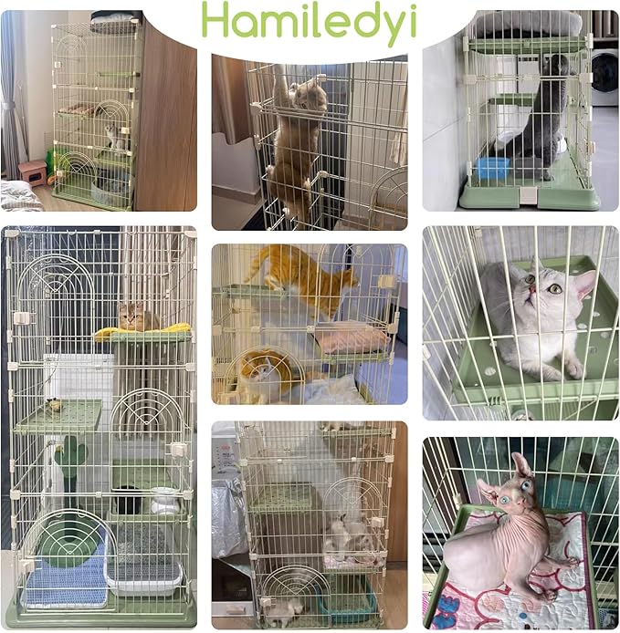 Hamiledyi Large Cat Cage 52 Inch Detachable Kennel with 3 Platforms and 1 Ramp Ladders Green Pet Playpen with 3 Doors Indoor Cat Enclosure for Small and Medium Animals