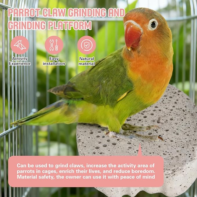 4PCS Bird Beak Grinding Stone,Parrot Cage Perch Stand Platform Foot Claws Trimmer Chewing Toys,Washable Cage Furniture for Small Medium Bird,Budgies, Parakeets, Cockatiels, Conures(Pumice)