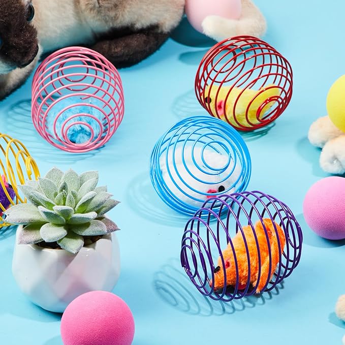 Jecery 5 Pcs Cat Spring Balls Toys Stretchable Rolling Balls Colorful Playful Coils Interactive Action Toy Caged Rats for Kitten Pet Supplies (Mouse,Multicolor)