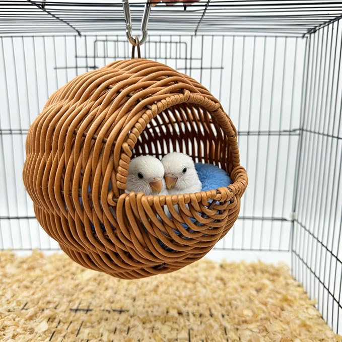 Rattan Bird Nest for Cage，Hanging Parakeet Bed Hammock Hideout Lay Eggs Canary Nest Sleep Parakeet Warm House Hut Parrot Cage Accessories for Cockatiel Budgerigar Finche Canaries