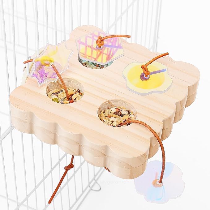 Mygeromon Bird Foraging Toys Wooden Parakeet Feeder Perch Cage Accessories for Small Parrots/Budgie