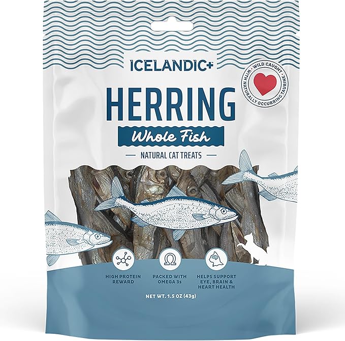 Icelandic+ Whole Fish Herring - 1oz Bag - Cat Treats, Pure Wild-Caught & Air-Dried Pet Chew, Single Ingredient Snack, Just The Fish Nothing Else