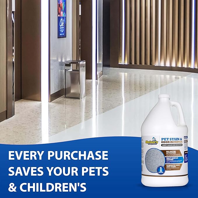 Sheiner's Pet Urine Enzyme Cleaner & Pet Stain & Odor Remover, Advanced Enzymatic Cleaner Solution for Carpets, Rugs, Upholstery & Multi-Surfaces, Safe for Pets & Kids. (128 oz)