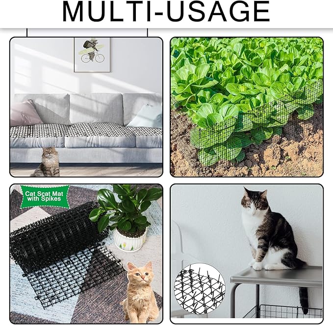 158" x 11.8 "Extra Long Cat Scat Mat with14 Staples, Cat Repellent/Deterrent Outdoor/Indoor Pet Proof Furniture Protector with Spikes Sprickle,Stop Cats & Other Animals from Digging Garden