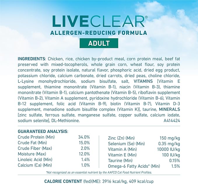 Purina ONE LiveClear Allergen-Reducing Cat Food Dry Formula with Real Chicken As The Number One Ingredient - 6.3 lb. Bag