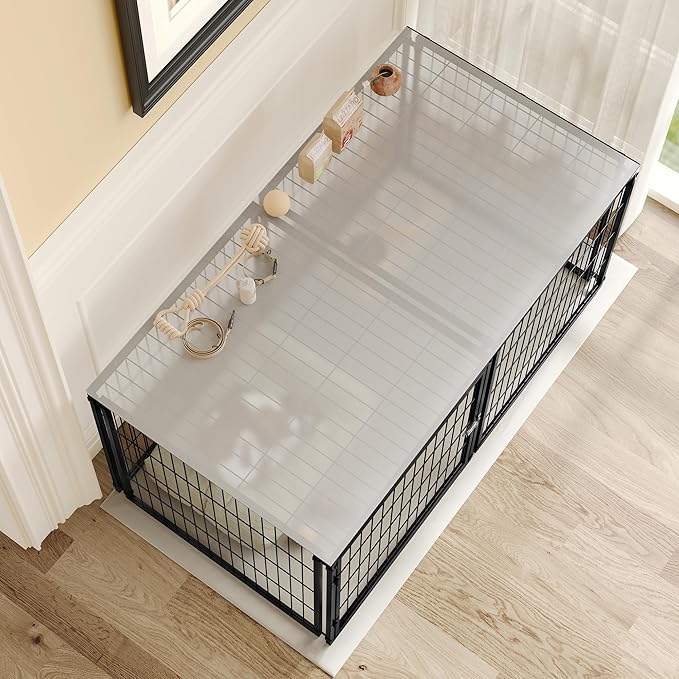 Nyahab 48" Large Dog Cage for Medium Dogs and Puppies, Indoor Metal Kennel Playpen with Removable Top Cover, Heavy-Duty Pet Crate with Adjustable Door, Black