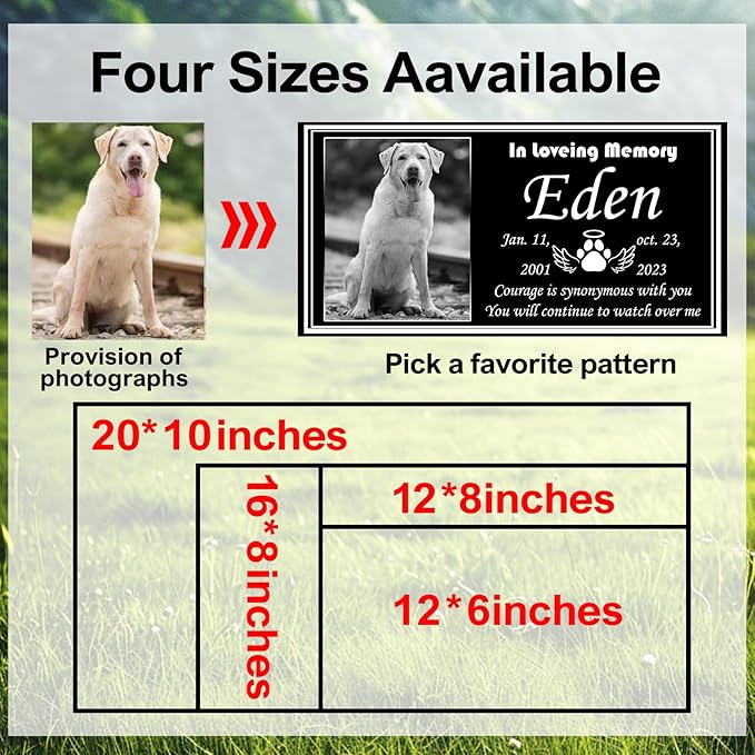 Pet Headstones for Dogs & Cats - Personalized Black Granite Dog Memorial Plaques for Outdoor Engraved Cat Grave Markers, Funerary Tombstone with Photo, Memorial Stones for Memory Garden (Animal)