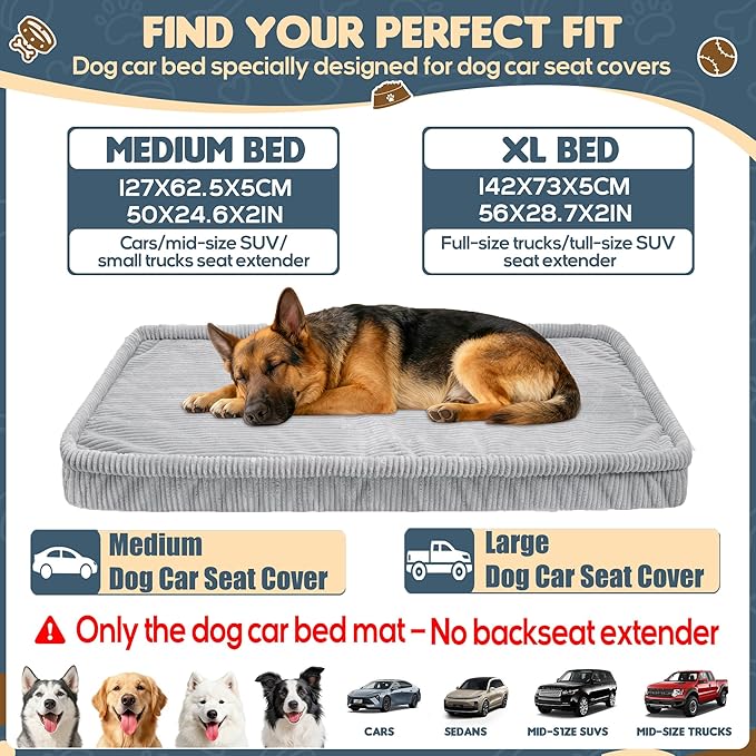 Dog Car Bed, Non-Slip Backseat Extender Pet Mat, Removable Washable Dog Bed for SUVs, Sedans & Trucks, Anti-Slip Travel Bed for Dogs, Easy Clean & Scratch-Proof & Comfort (No Backseat Extender)