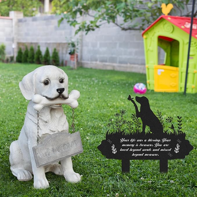 Memorial Pet Grave Markers, Metal Dog Markers Garden Grave Decorations for Cemetery, Waterproof Stakes Plaque Pets Headstone to Memorial Dog(13.18 x 11.81 Inches)