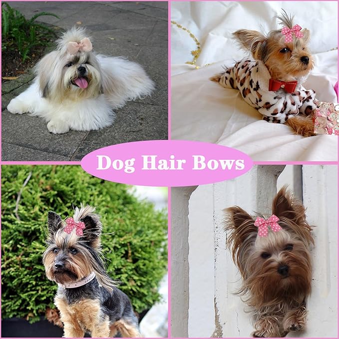 20pcs Dog Hair Bow Bowknot, Dog Bows Cute, Puppy Hair Bows Mix Styles Pet Grooming Rubber Bands Dogs Hair Accessories Handmade Hair Bows for Yorkie Puppy Dogs