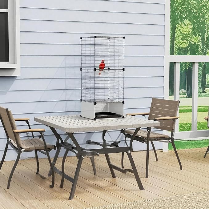 Lightweight Bird Cage with Removable Tray and Adjustable Perch – Portable Small Animal Cage with Single Lockable Door, Easy to Clean & Move for Parrots, Cockatiels, Parakeets, and Finches-S