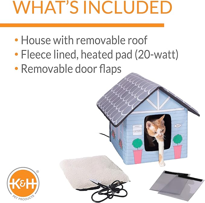 K&H Pet Products Heated Outdoor Cat House for Outside Pets in Winter, Weatherproof Outdoor House for Ferals, Insulated Kitty Shelter, 2 Doors, Waterproof Heated Cat Bed, Safety Listed - Cottage 20W