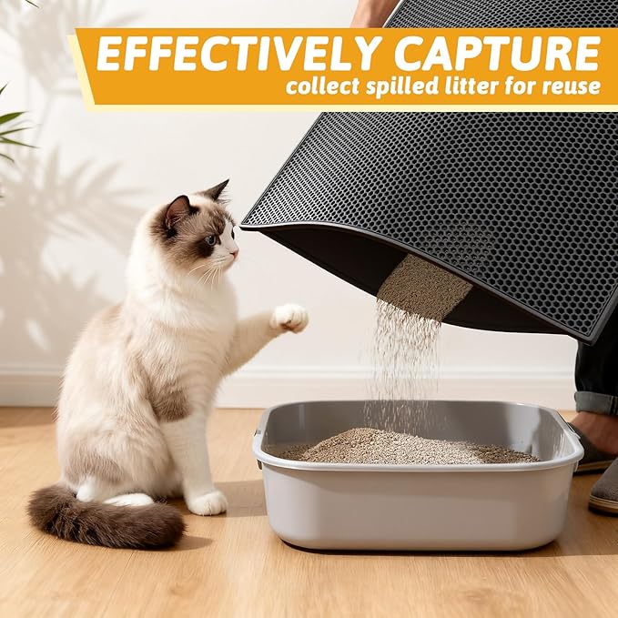 Pieviev Cat Litter Mat Double Layer Waterproof Urine Proof Trapping Mat 1 Pack (Black, 36x30 Inch (Pack of 1))