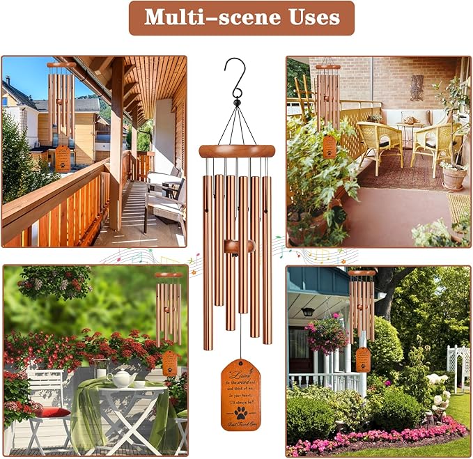 Pet Memorial Wind Chime, 28" Golden Tombstone Dog Memorial Wind Chime, Dog Remembrance Passing Away Loss Bereavement Gift