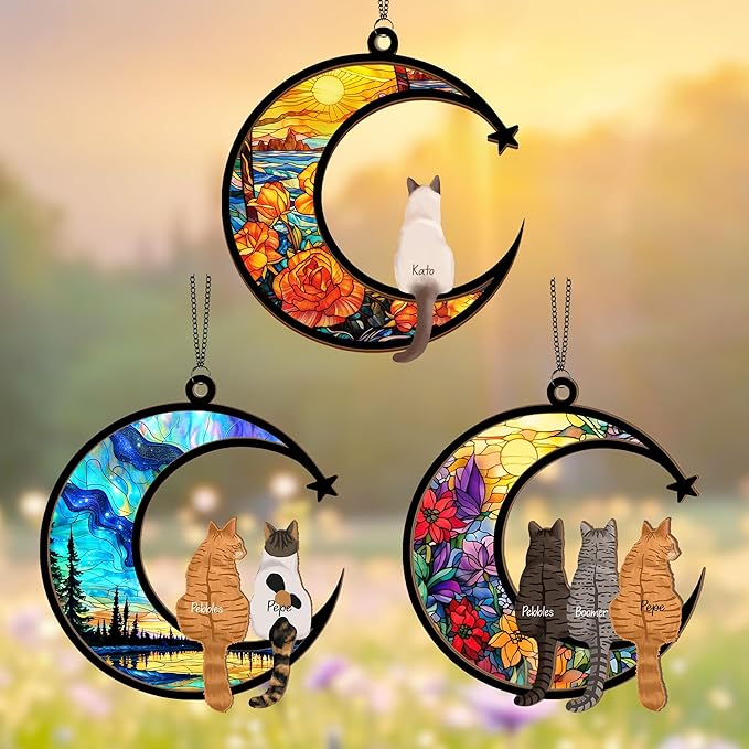 Personalized Cat Memorial Suncatcher – Custom Suncatcher with Name and Breed for Up to 3 Pets, Sympathy Gift for Pet Loss, Memorial Gift for Cat Lovers