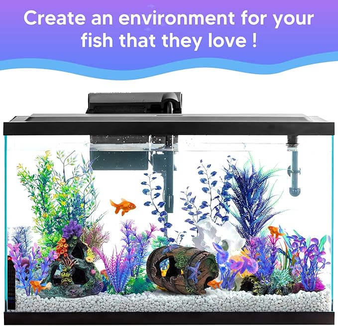 Fish Tank Decoration Betta Fish Aquarium Decorations Accessories, Aquarium Colorful Coral Reef Set, Coral Mountain x 1, Starfish Barrel x 1, Aquarium Decor Plants x 6