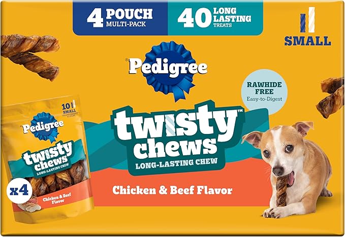 Pedigree Twisty Chews Small Long-Lasting Dog Treats Chicken & Beef Flavor, 9.17 oz. Pouch, 40 Count