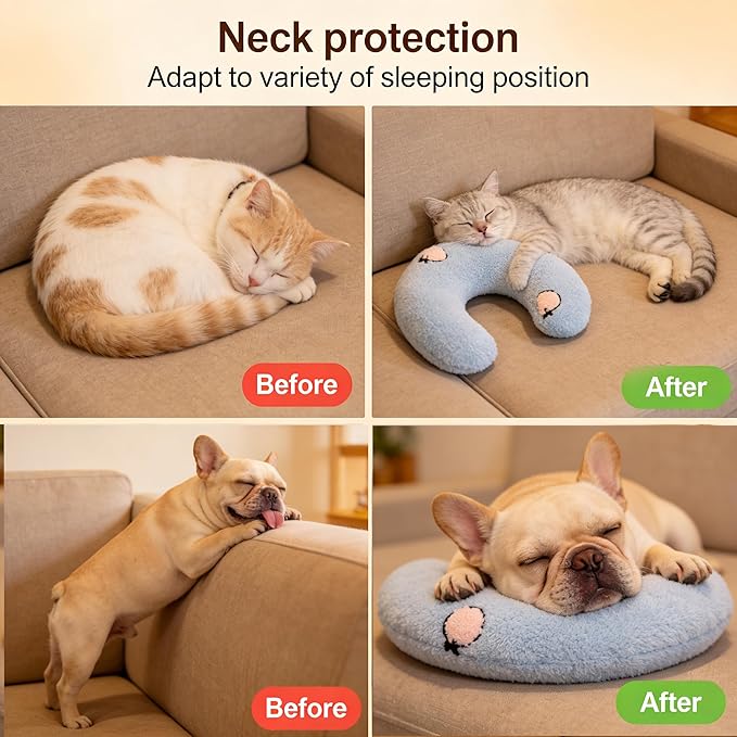 TJE Pet Calming Pillow Soft Plush Washable - Neck Support, Anxiety Relief, Joint Comfort for Small/Medium/Large Dogs & Cats (Yellow Chenille Stems)