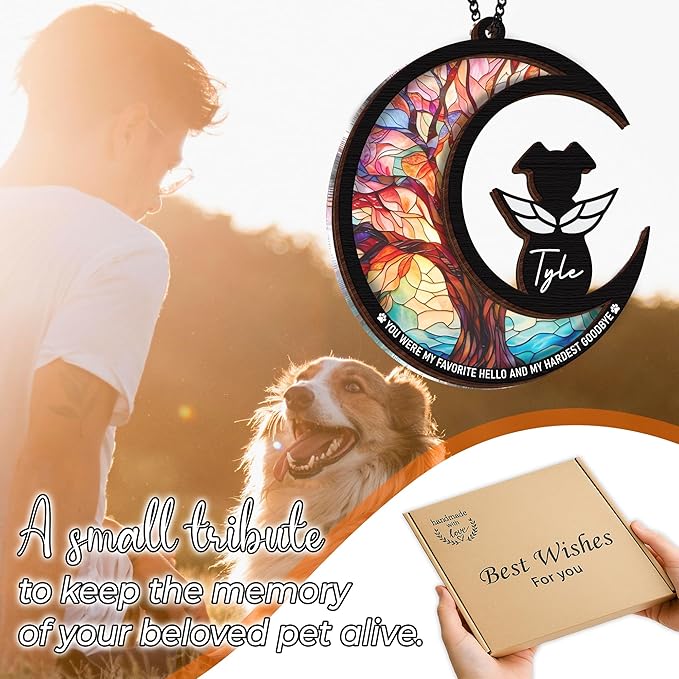 6" DIY Dog Memorial Suncatcher – 4-in-1 Pet Memorial Gifts for Dogs, Loss of Dogs Sympathy Gift | Rainbow Bridge Dog Remembrance Set with Ornament, Keychain & Sympathy Card PS190