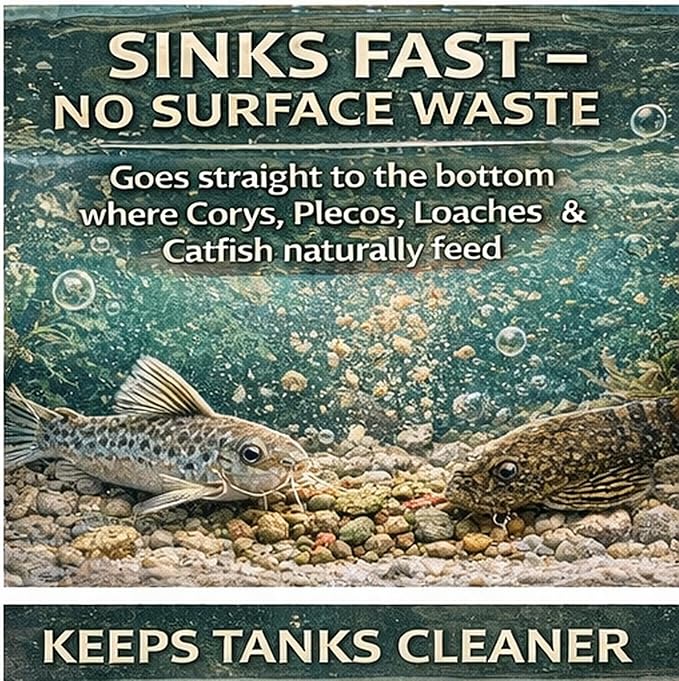 BugGraze Bottom Dweller Feast Sinking Blend Pellets & Algae Wafers for Corydoras, Plecos, Loaches & Catfish High Protein Daily Diet Clean Water Formula 3 oz Aquarium Fish Food