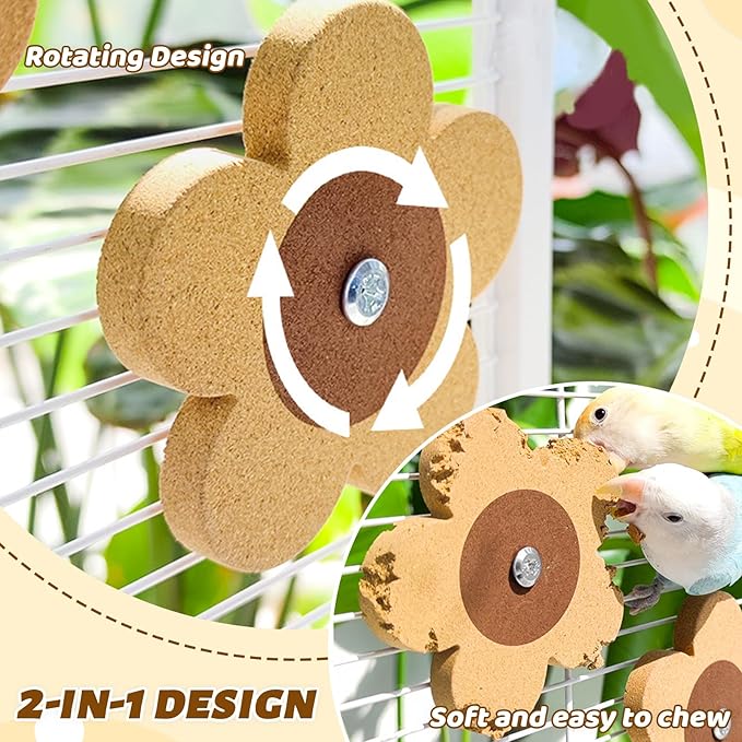 16 Pieces Bird Chew Toy, Natural Parrot Cork Foraging Training Toys for Relieve Boredom & Anxiety, Parrot Rotating Cork Chew Toy for Macaws, Conures, Budgies, Finches, Cockatiel