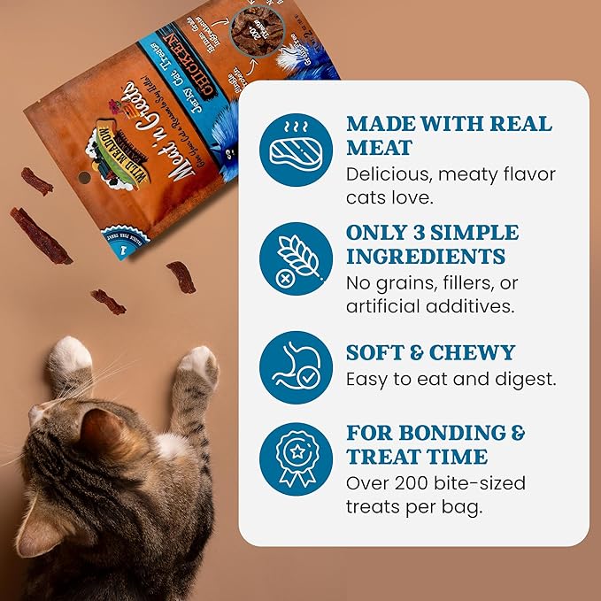 Wild Meadow Farms - Cat Treats - Meat 'N Greets - Soft Jerky Treats with Meat, Perfect for Training & Rewarding, Snacks for Cats - Chicken Flavor