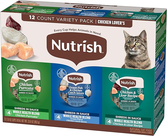 Nutrish Grain Free Chicken Lover's Whole Health Blend Variety Pack Wet Cat Food, 2.8 oz. Cup, 12 Count (Rachael Ray)