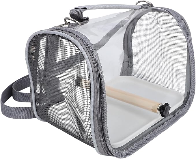 Portable Small Bird Travel Cage Carrier with Gray Lightweight Handheld Design for Small Parakeets Parrots Conures Outdoor Trips and Vacations