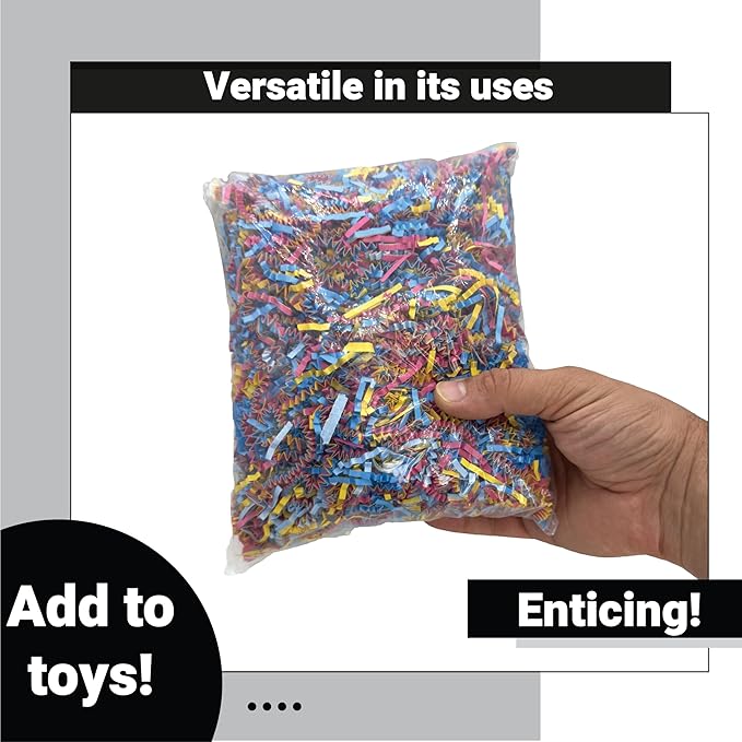 1654 Rainbow Shred Paper - Crinkle Paper Filler & Birdy Nesting Material. Colorful Shredding Toys for Birds, Parrots, Parakeets & Cockatiels. Safe Cage Accessories & Foraging Toys for Pets
