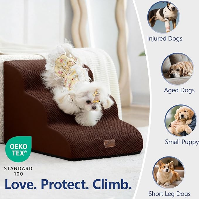 gogobunny Ramp Cat Dog Stairs for Beds, Cat Slope Stairs with Durable Waterproof Fabric Cover, Pet Steps for Old Large Dogs Climbing (Brown, 5-Step (33" D x 15.7" W x 22.6" H), 5.0)
