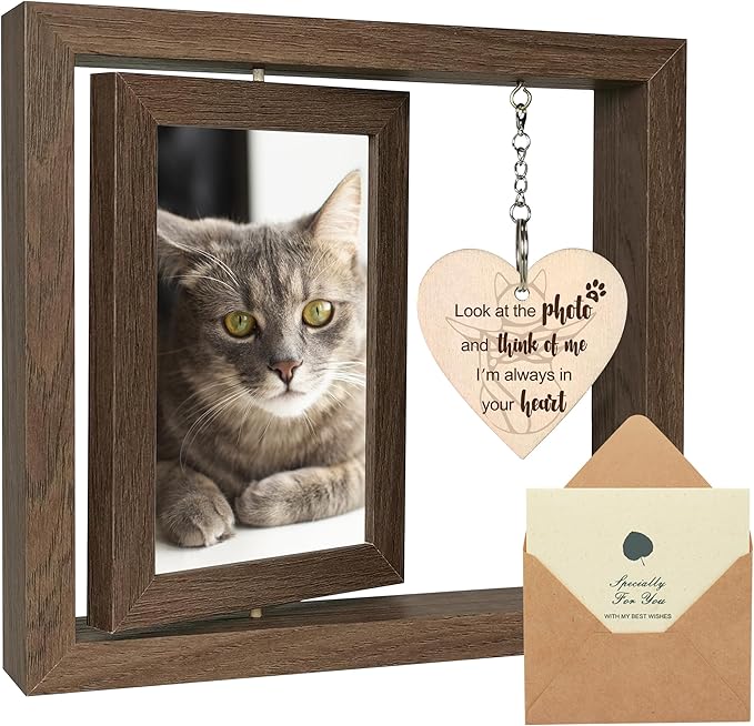 SHOW-YA Cat Memorial Gifts for Loss of Cat - Loss of Cat Sympathy Gift, Pet Loss of Cat, Rotating Cat Remembrance Gifts Picture Frame 4x6 Photo