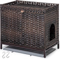 Cat Litter Box Enclosure Furniture, Hidden Handwoven Rattan Litter Box with Mat, Large Cat House with Metal Heightened Feet, 30.3 x 18.3 x 28 Inches, Indoor for Living Room, Bedroom Brown